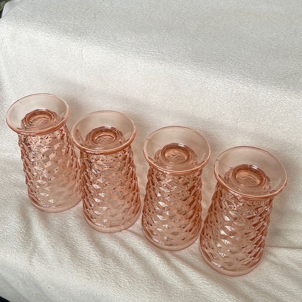 Vtg 4 Indiana Whitehall Peach Pink Ice Tea Cooler Drinking Glasses Cubist - Picture 4 of 14